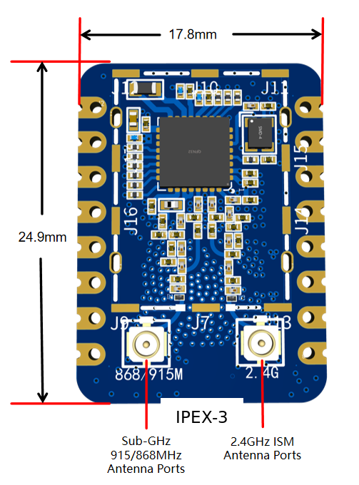 W16 module dimensions and antenna connections